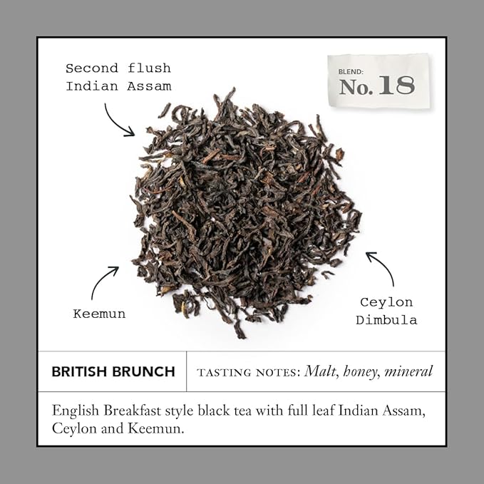 Steven Smith Teamaker British Brunch No. 18, Caffeinated, Sugar-Free, Full Leaf, English Breakfast Black Tea Bags 15 Sachets, 1.48oz each