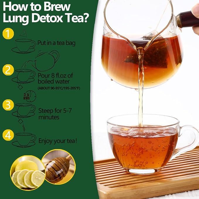 Premium 60 Natural Herbal Blend Tea Bags, Made with 6 Natural Herbs, Mullein Leaves, Elderberry, Thyme, Rooibos, Ginseng Root, Ginger Root, for Respiratory Support & Lung Health & Cleanse Mucus & Wellness & Detox.