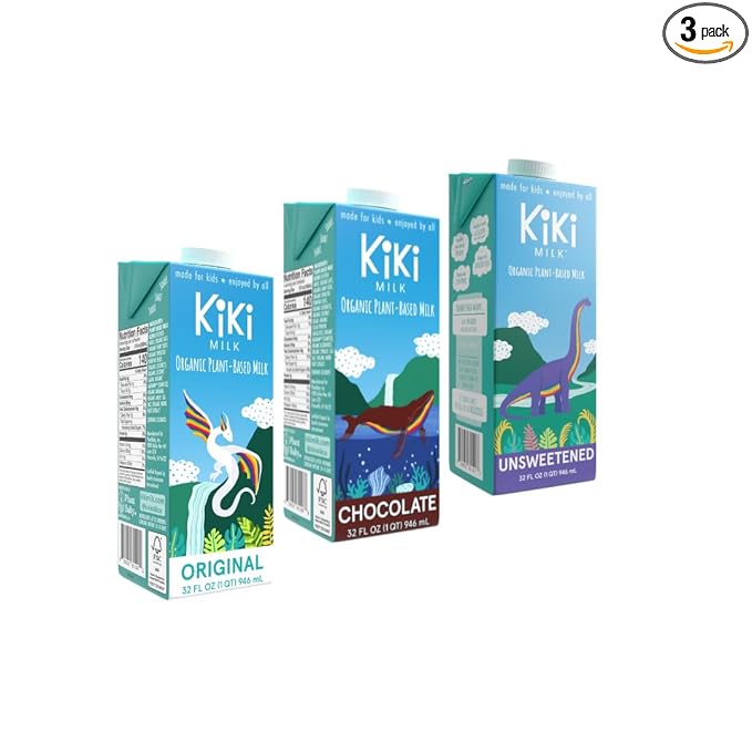 Kiki Milk Plant Based Milk - The Sample Kit (32 Fl Oz of Each) - Chocolate Milk + Unsweetened + Organic Original - Calcium & Magnesium Source - Gluten, Gum, GMO, Dairy, Soy & Glyphosate Free - Shelf Stable
