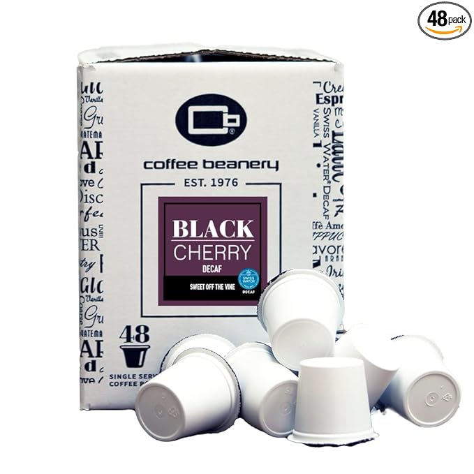 Black Cherry Decaf Coffee Pods by Coffee Beanery | 48ct Bulk Medium Roast Arbica Coffee