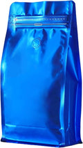 REMTAP Coffee Bags with Valve(50pcs,16 oz) Navy Blue High Barrier Aluminumed Foil Flat Bottom Standing Coffee Beans Storage Bags,Reusable Heat Sealable Side Zipper Pouches for Home or Store
