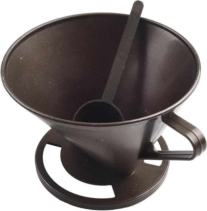 Pour-Over Coffee Brewing Filter Cone Set with Coffee Spoon Clip, V-Shaped Conical Dripper for Home Office Travel Camping, ABS Material, 2-Pack Black White Silver