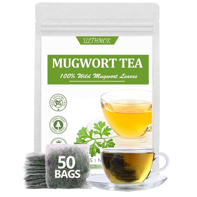 Premium 50 Mugwort Tea Bags, Made with 100% Pure Mugwort Tender Leaves, No Additives & Caffeine Free.