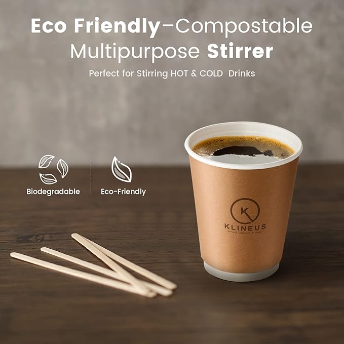 500 Wooden Coffee Stirrers - Biodegradable 5.5" Coffee Stirrers Wood, Coffee Mixer Stick, Disposable Coffee Stirs, Stirring Sticks - BPA free Round-End Birch Wooden Stir Sticks For Coffee Bar