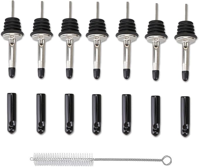 Liquor Pour Spouts with Dust Caps - Speed Pourer Nozzles for Alcohol & Liquor Bottles | Pro Bar & Home Use Bartender Accessories with Leak-Proof & Rustproof Toppers