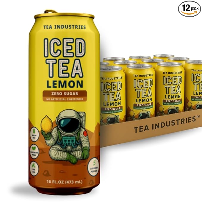 Tea Industries Black Tea with Lemon Iced Tea – Sugar Free, Low Calorie Citrus Flavor Electrolyte Drink for Hydration, 16oz Cans (12-Pack)