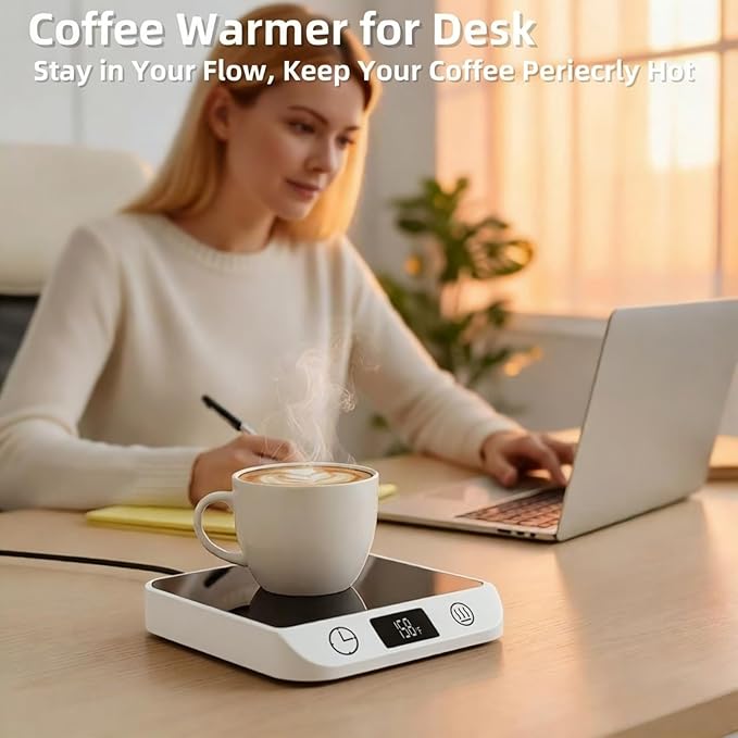 Coffee Mug Warmer, 20W Fast Heating & Constant Temperature Control, 6-Temp Settings, 1-12H Timer, Candle Warmer, Compatible with Various Cups for Coffee, Tea, Milk (White)