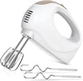 5-Speed Electric Hand Mixer with Whisk, Traditional Beaters, 120 Watts,Portable & Lightweight, Blending or Cooking, Brown