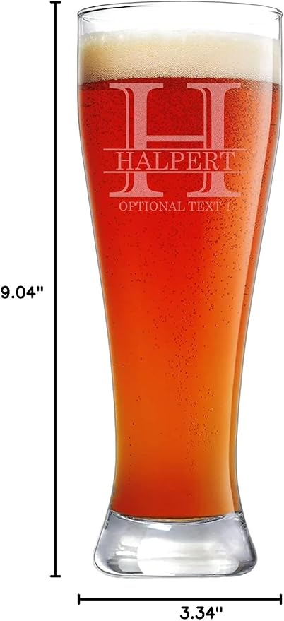 Personalized Etched 23oz Pilsner Beer Glass - Custom Engraved Christmas Gifts for Men, Dad Drinking Birthday Glasses, Gifts for Him, Halpert Monogram