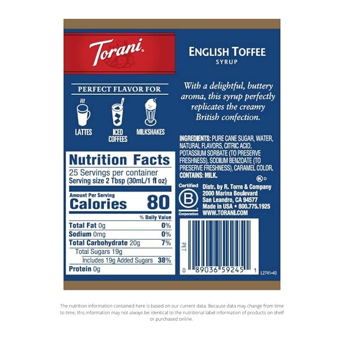 Torani Syrup, English Toffee, 25.4 Ounces (Pack of 4)