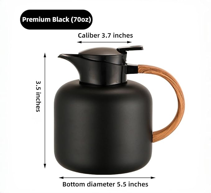 70oz constant temperature tea kettle, double-wall 304 stainless steel vacuum insulated tea kettle,ergonomic design, perfect for indoor and outdoor use (Noble Black)