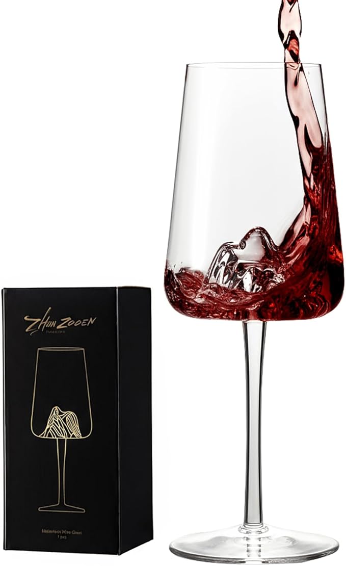 16oz Wine Glasses Set of 1,Clear with Mountain Design for Red Wine, White Wine Glasses,Suitable for Christmas Anniversary Party, Wedding and Home