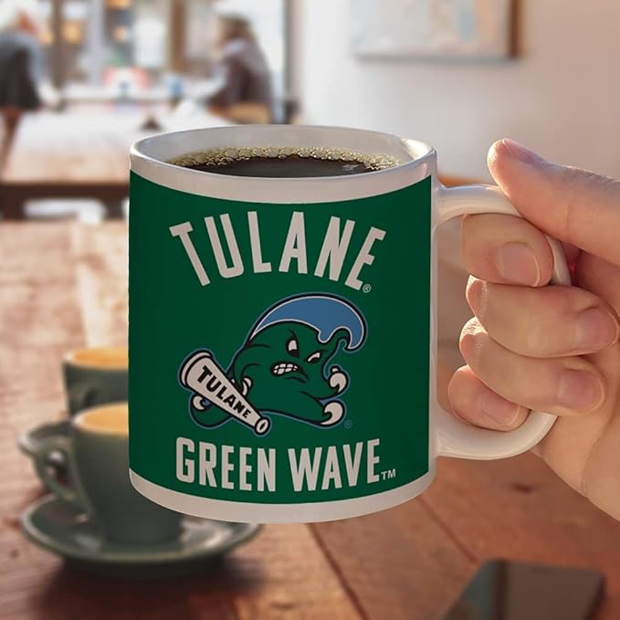 Tulane University Green Wave Ceramic Coffee Mug, Novelty Gift Mugs for Coffee, Tea and Hot Drinks, 11oz, White