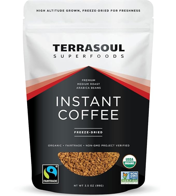 Terrasoul Superfoods Organic Freeze-Dried Instant Coffee, 3.5 oz - Fairtrade | Arabica Beans | Fresh Taste | Medium Roast