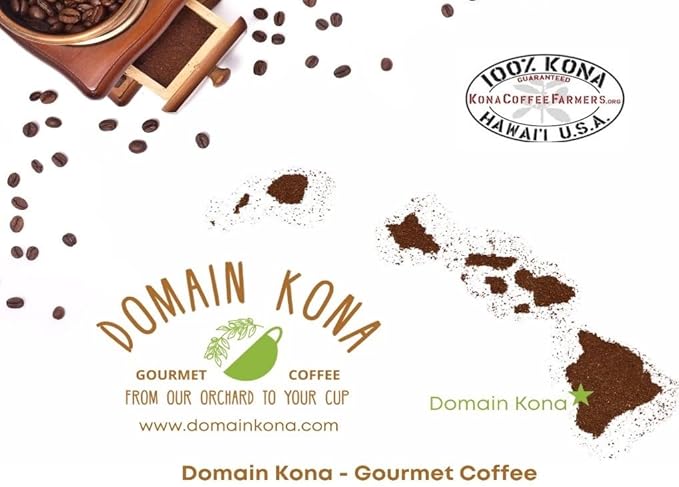 100% Kona Coffee PEABERRY – GROUND, Almost Dark roast, Single estate gourmet coffee, 8 ounces, ships direct from Domain Kona Coffee, farm fresh