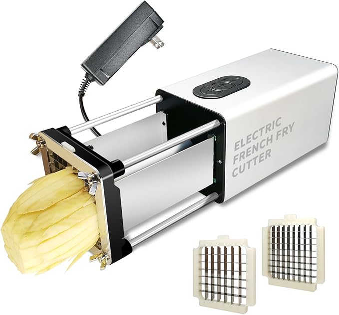 Electric French Fry Cutter, French Fry Cutter Stainless Steel with 1/2 & 3/8 Inch Blade, French Fries Cutter for Restaurants & Home Kitchen, Use for Potatoes Carrots, Cucumbers