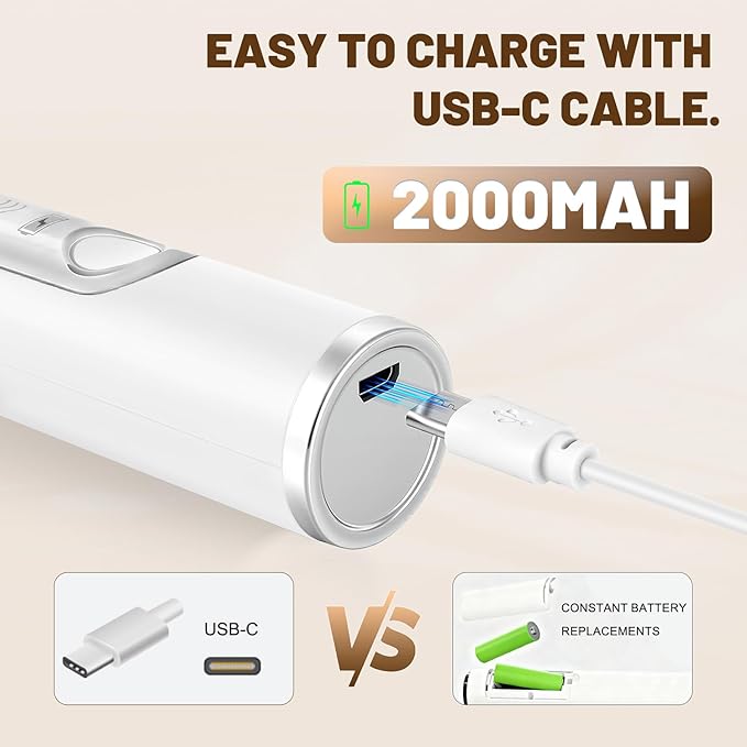 BEoffer Milk Frother Handheld Rechargeable 2000mAH Power Frother Wand Electric Foam Maker with 2 Stainless Whisks 3 Speeds Drink Mixer Coffee Frother for Latte, Cappuccino, Matcha, Hot Chocolate, Egg