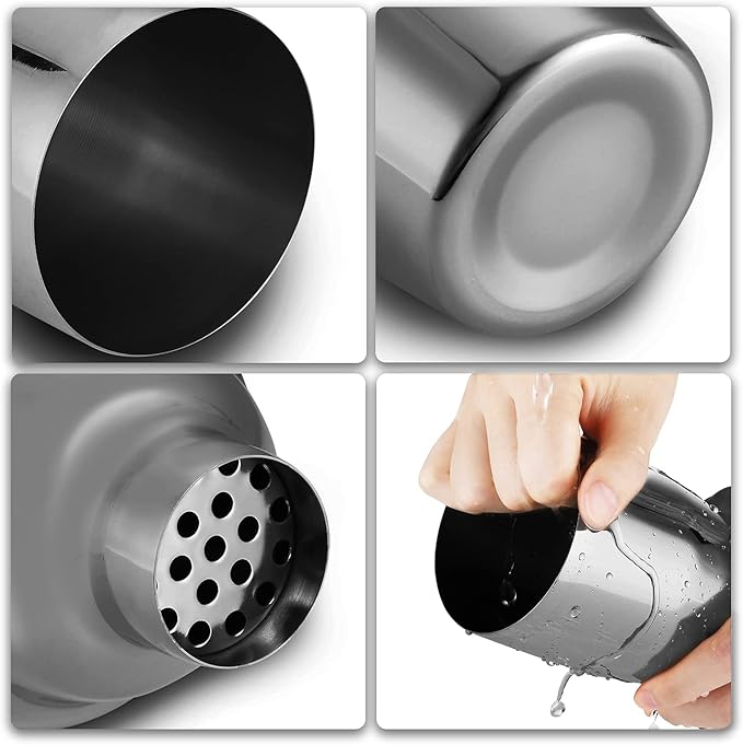 Cocktail Shaker with Double Measuring Jigger,18/8 Stainless Steel 24oz Martini Shaker Set,Drink Shaker Built-in Strainer,Bartender Kit. (Black)