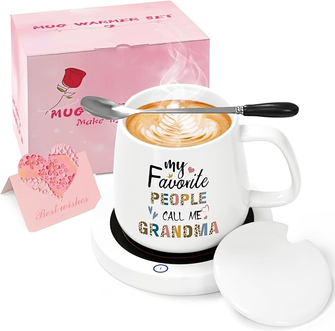 Coffee Mug Warmer, Coffee Cup Warmer for Desk, Gifts for Grandma, White Heated Coffee Warmer for Nana Home Office Christmas Birthday Gifts