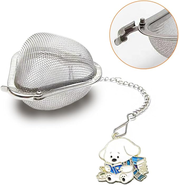 Cute Dog Pendant Tea Infuser, 2pcs loose tea strainer, tea ball infuser, Heart shaped stainless steel tea ball Make tea drinking fun(Reading + Mop Puppy)