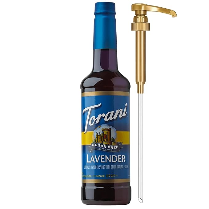 Torani Sugar Free Syrup, Lavender Flavoring for Drinks, Zero Calorie, Pump Included, 25.4 Fl Oz