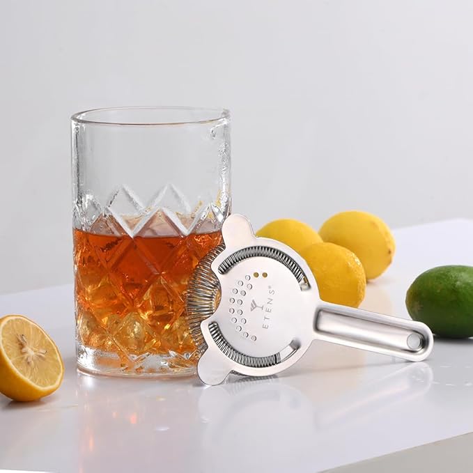 Cocktail Strainer for Drinks, Bar Strainers for Bartending, Martini Strainer for Boston Shaker Mixing Glass, Bartender Hawthorne Strainer w/Removable Spring– Stainless Steel, Silver