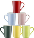 Multi-Coloured Ceramic Mugs Set of 6-13.5oz / 400ml -Coffee Mugs-Cappuccino-Tea Cups- Hot Chocolate Cups (Red, Blue, Yellow, Green, Pink, Blackish Green, Large)