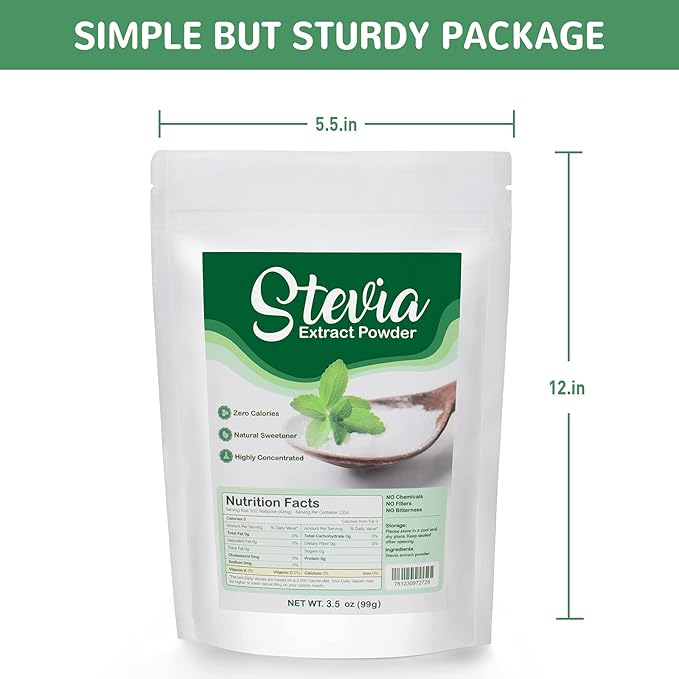 CCnutri Stevia Pure Stevia Powder 3.5oz(99g), Sweetener Premium Sugar Substitute-No Fillers, No Bitterness, Zero Calorie, Highly Concentrated