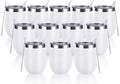 12 Pack Stainless Steel Wine Tumblers, 12Oz Double Wall Vacuum Insulated Wine Tumblers with Lids and Straws, Stainless Steel Stemless Wine Glasses for Coffee, Wine, Cocktails, Champaign, White…