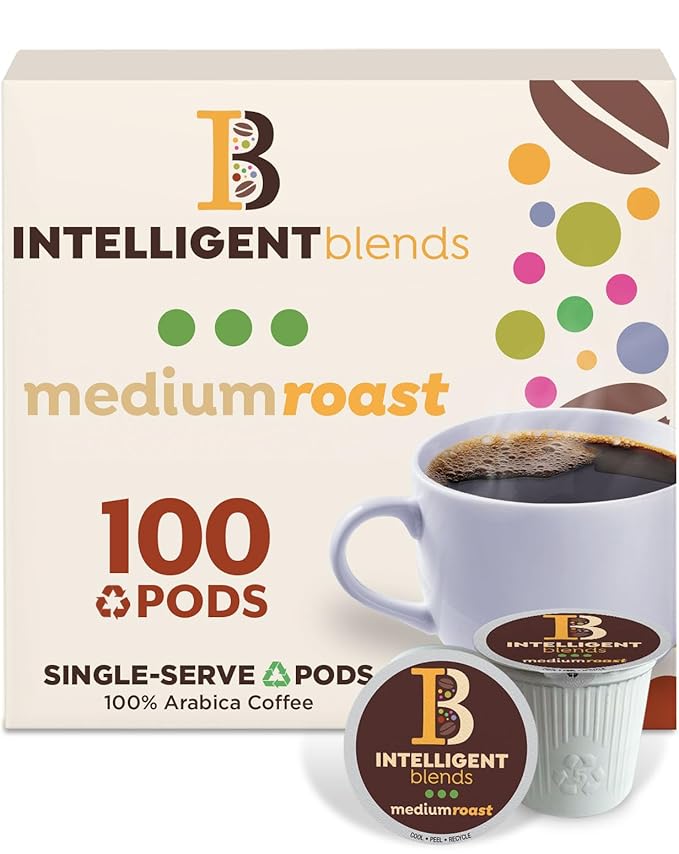 Intelligent Blends Medium Dark Roast Coffee Pods, 100 ct, Recyclable Single Serve Pods – 100% Arabica Coffee, Compatible with Keurig K Cups Maker