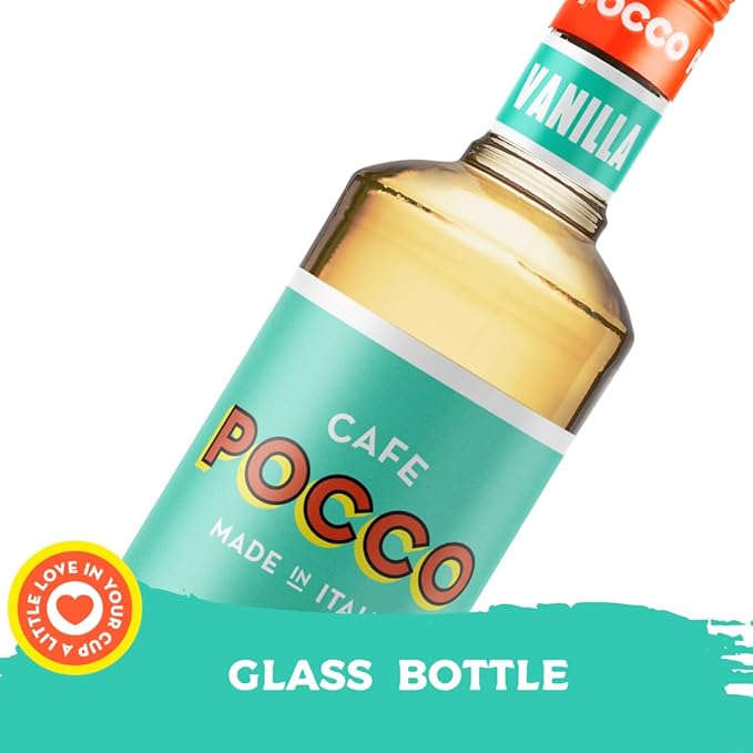 Cafe Pocco Premium Vanilla Coffee Syrup with Pump - Gluten Free and Vegan Syrup, Ideal for Lattes, Cappuccinos, Espresso, Americano - Glass Bottle 750ml (Pack of 1)