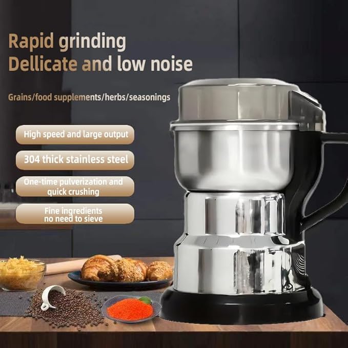 Electric Coffee Grinder with 304 Stainless Steel, 3D Grinding, One Touch Operation for Espresso Beans, Herbs, Spices, Grains, Salt, Pepper (Silver)