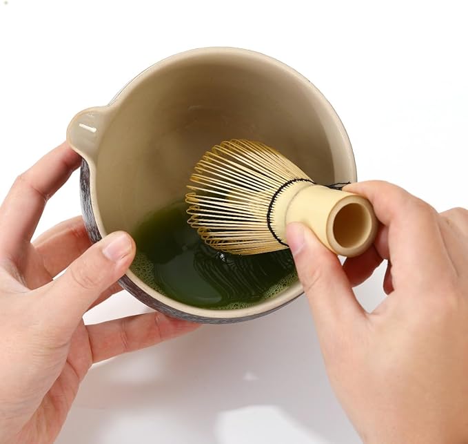 5-Piece Traditional Matcha Set beautifully crafted ceramic Japanese matcha bowl, chasen holder, natural bamboo whisk, spoon, and airtight matcha tin container – Perfect for ceremonial-grade matcha