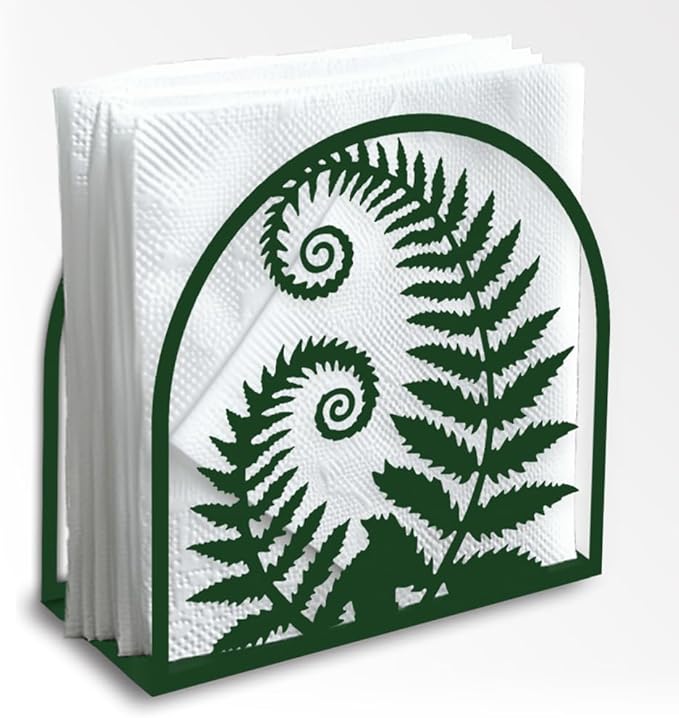 Fern Plant Decorative Green Metal Napkin Holder for Table, 5.9" x 5.9" x 1.9" Fern Leaf Standing Napkin Holder for Home Kitchen Restaurant Picnic Party Coffee Bar Dining Room