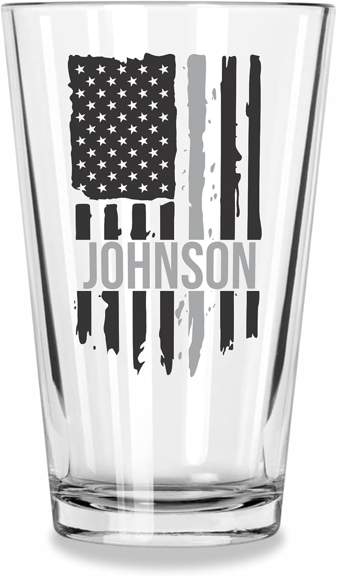 Blue Ridge Mountain Gifts - Thin Grey Line Pint Glass - Personalized Corrections Officer Glass, Thin Silver Line Gift, Security Personnel Gift, Prison Guard, Border Patrol Support