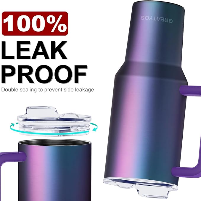 40 oz Tumbler with Handle and Straw Lid Insulated Tumblers Cups with Lids Straws Double Wall Vacuum Leak Proof Stainless Steel 40oz Tumbler Travel Mug Gifts for Men Women Him Her (Aurora)