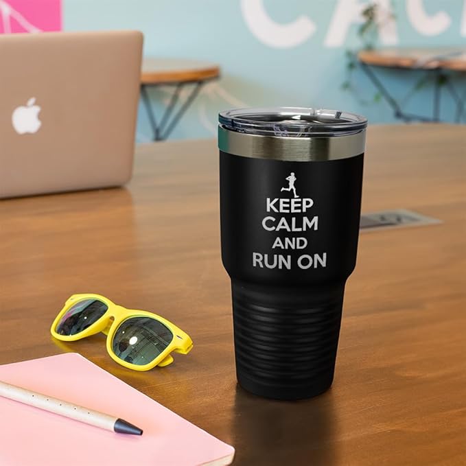 Stainless-Steel Engraved Travel Mug Tumbler 20 Oz Keep Calm and Run on Thermal Coffee Cup Chill