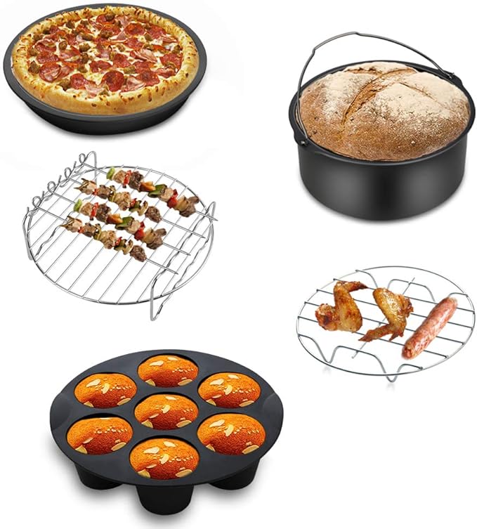 Air Fryer Accessories 11PCS, Fit all 3.7QT-4.0-5.8QT Power Deep Hot Air Fryer with Cake Barrel, Pizza Pan
