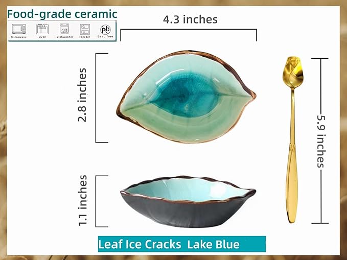 Coffee Spoon and Rest for Coffee Bar Accessories, Leaf Small Spoon Rest for Coffee Station, Tea Spoon Rest Tea Spoon Holder Teaspoon Rest, 1 PC (Ice Cracks Lake Blue with Gold Rose Spoon)