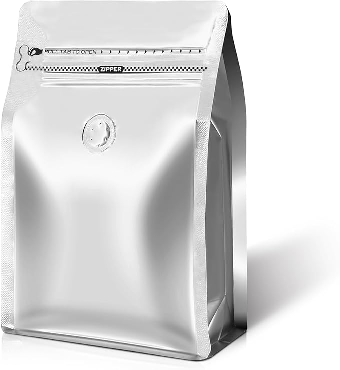 Coffee Bags with Valve(60pcs,16 oz,1 lb) Vented Coffee Beans Packaging Bags High Barrier Aluminumed Foil Flat Bottom Heat Sealed Side Zipper Resealable Storage Bag for Home or Business（Silver）