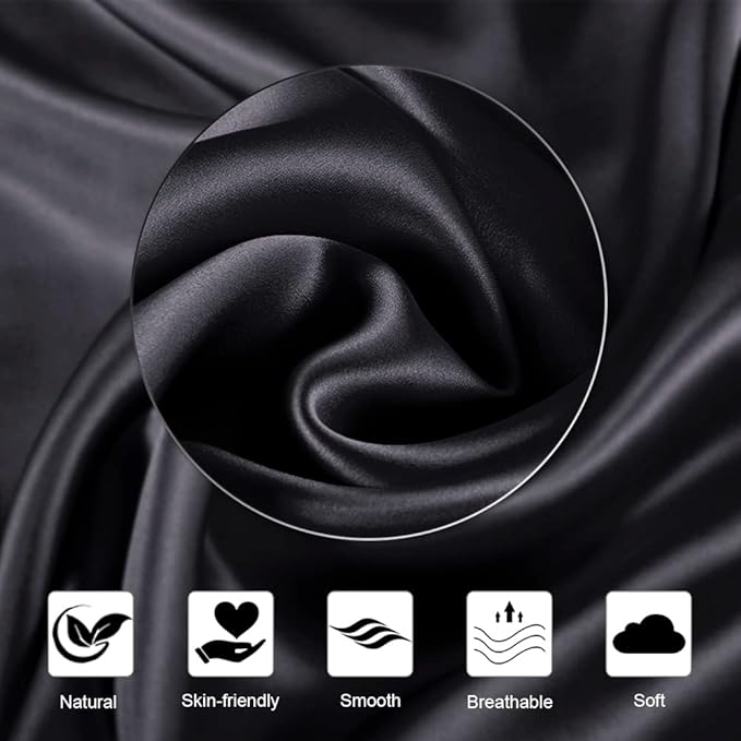 Ravmix Silk Pillowcases 2 Pack for Hair and Skin with Hidden Zipper, Both Sides 21Momme Mulberry Silk Pillow Cases Set of 2, Queen Size 20×30inches, Black
