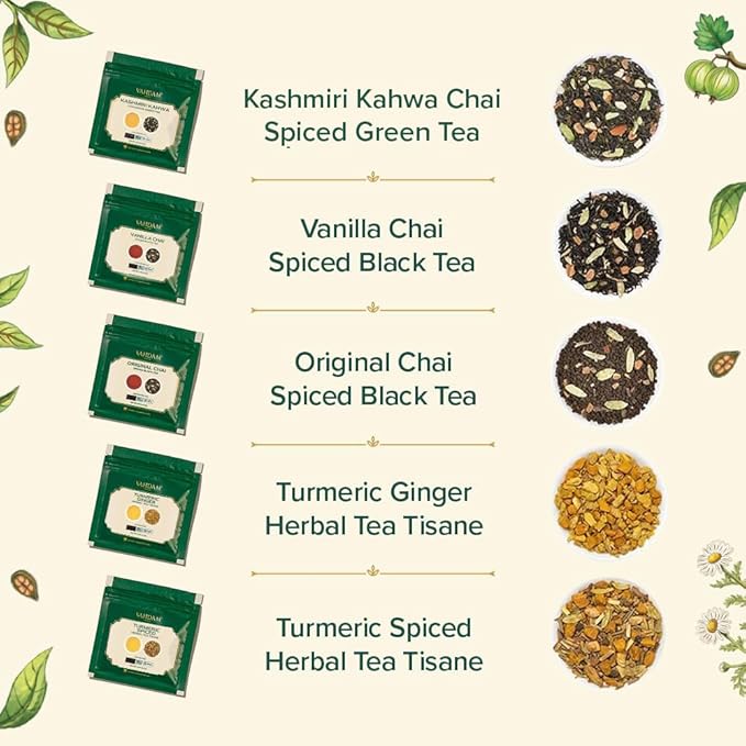 VAHDAM, Assorted Loose Leaf Chai Tea Sampler (10 Flavors, 50+ Servings) | Indian Exotic Masala Chai Tea Blends | Resealable Ziplock Pouch | Vacuum Sealed For Freshness