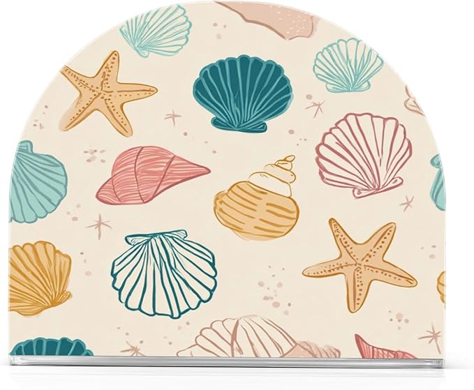 Shells and Starfish Napkin Holder for Table Paper Cocktail Napkin Holders for Kitchen Dinning Acrylic Dinner Napkin Dispenser for Dinner Home Decor Bar 2 Pack