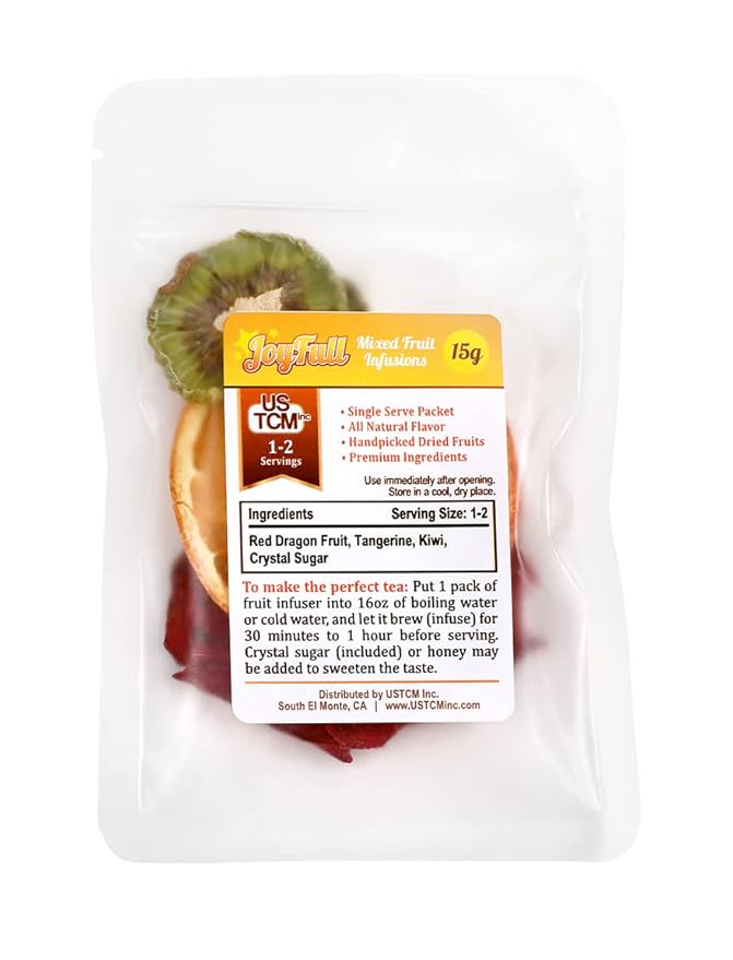 USTCM JoyFull Mixed Fruit Infusions Fruit Tea Single Pack All Natural Dried Fruits Mixed Flavors Make Perfect Tea! 15g (Red Dragon Fruit, Tangerine, Kiwi, Pack of 3)