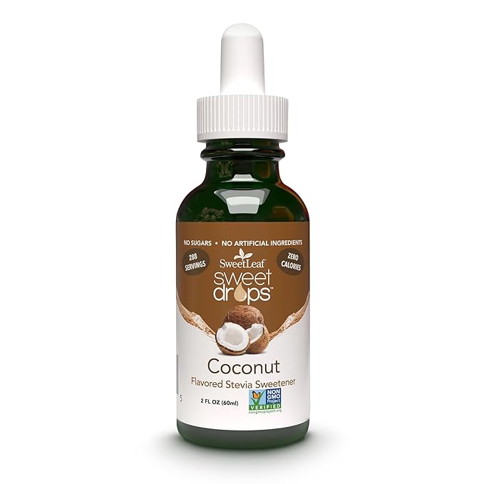 SweetLeaf Sweet Drops - Flavored Stevia Liquid Sweetener, Organic Stevia Extract, Zero Calories, Gluten Free, Keto Friendly, Non GMO, Natural Flavors, Sugar Alternative - Coconut, 2 Fl Oz (Pack of 1)