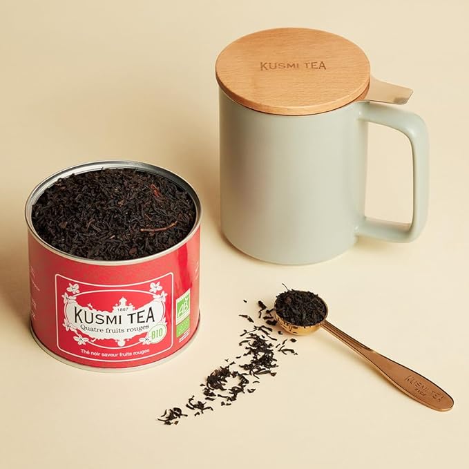 Kusmi Tea - Four Red Fruits - Organic Black Tea - Flavored with Strawberries, Raspberries, Redcurrants & Cherries - Smooth, Flavourful, Caffeinated Tea - Loose Leaf Tea - Tin Box of 3.5 oz