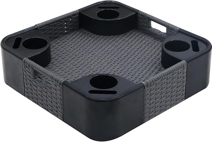COOS BAY 24''x24'' Square Floating Drink Holder for Pool and Hot Hub, Large Floating Serving Tray with Handles, Wicker Floating Pool Tray for Food and Drinks, Gray