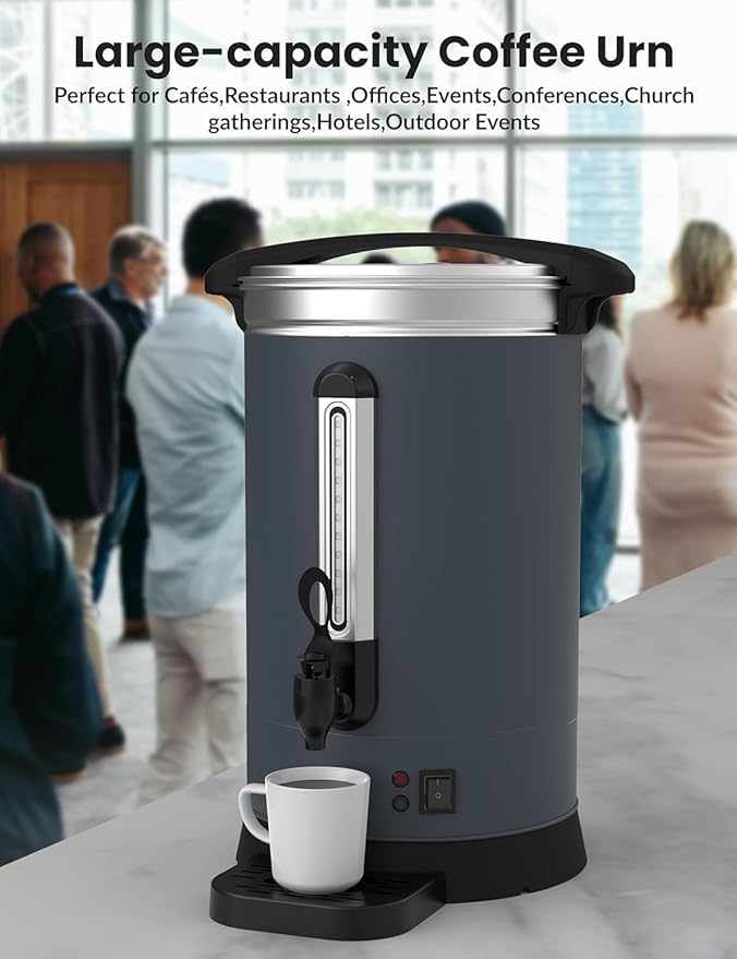 Large Commercial Coffee Urn 90 Cup/14L Coffee Dispenser,3.8Gal Stainless Steel Electric Coffee Maker with Double Wall Insulation, Hot Beverage & Water Dispenser