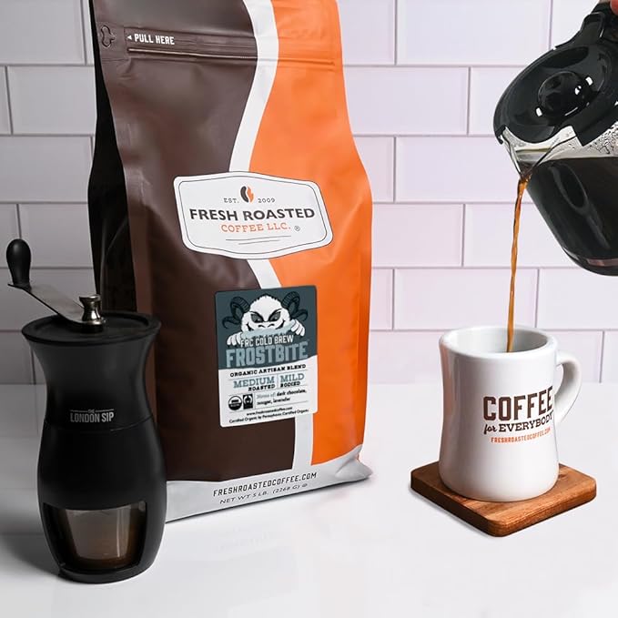 Fresh Roasted Coffee, Organic Frostbite Cold Brew | Mold & Myco 3rd Party Tested, USDA Organic, Kosher | Medium Roast | 5 lb Whole Bean
