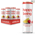 Happy Being Sparkling Nutrient-Rich Raspberry Lemonade White Tea – Infused with Turmeric, Elderberry, Vitamin D3, Caffeine Free, Plant-Based, Low Calorie & Low Sugar Drinks, 12oz (4 Pack)